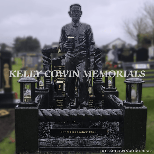 Black Granite Gates to Heaven Memorial With Life - Size Statue — Springfield, Wicklow - Kelly Cowin Memorials