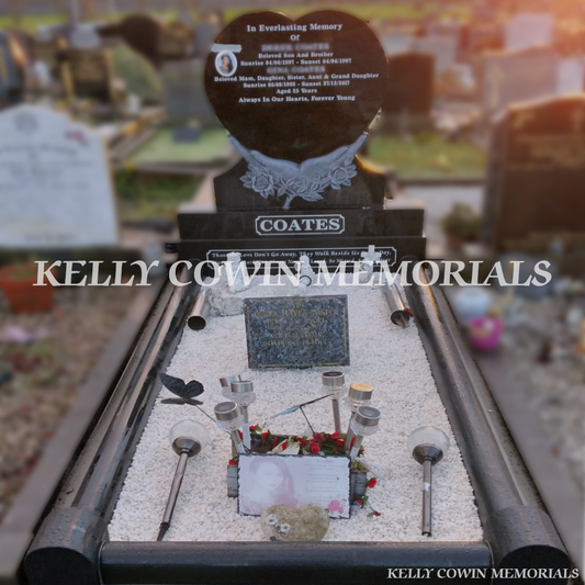 Black granite hands in heart headstone installed at Mulhuddart Cemetery Dublin