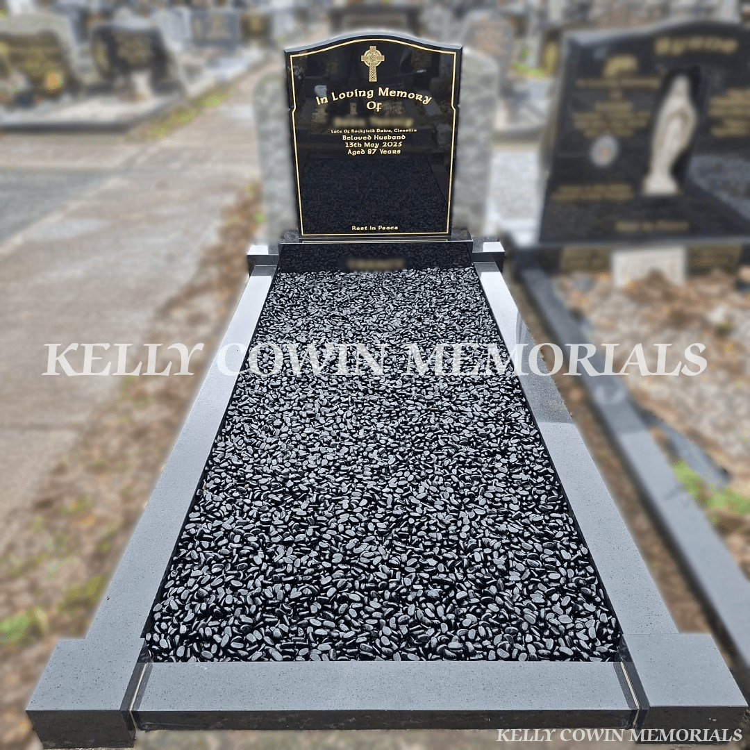 Black Granite Headstone & Base with Polished Chippings – Mulhuddart Cemetery - Kelly Cowin Memorials