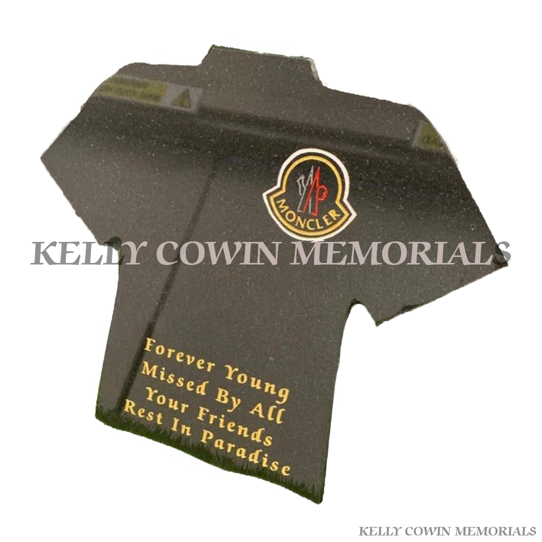 Black granite jersey memorial plaque engraved in gold lettering by Kelly Cowin Memorials Ireland