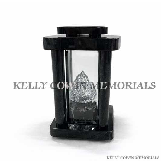 Black granite memorial lantern with flame insert grave tribute light Ireland