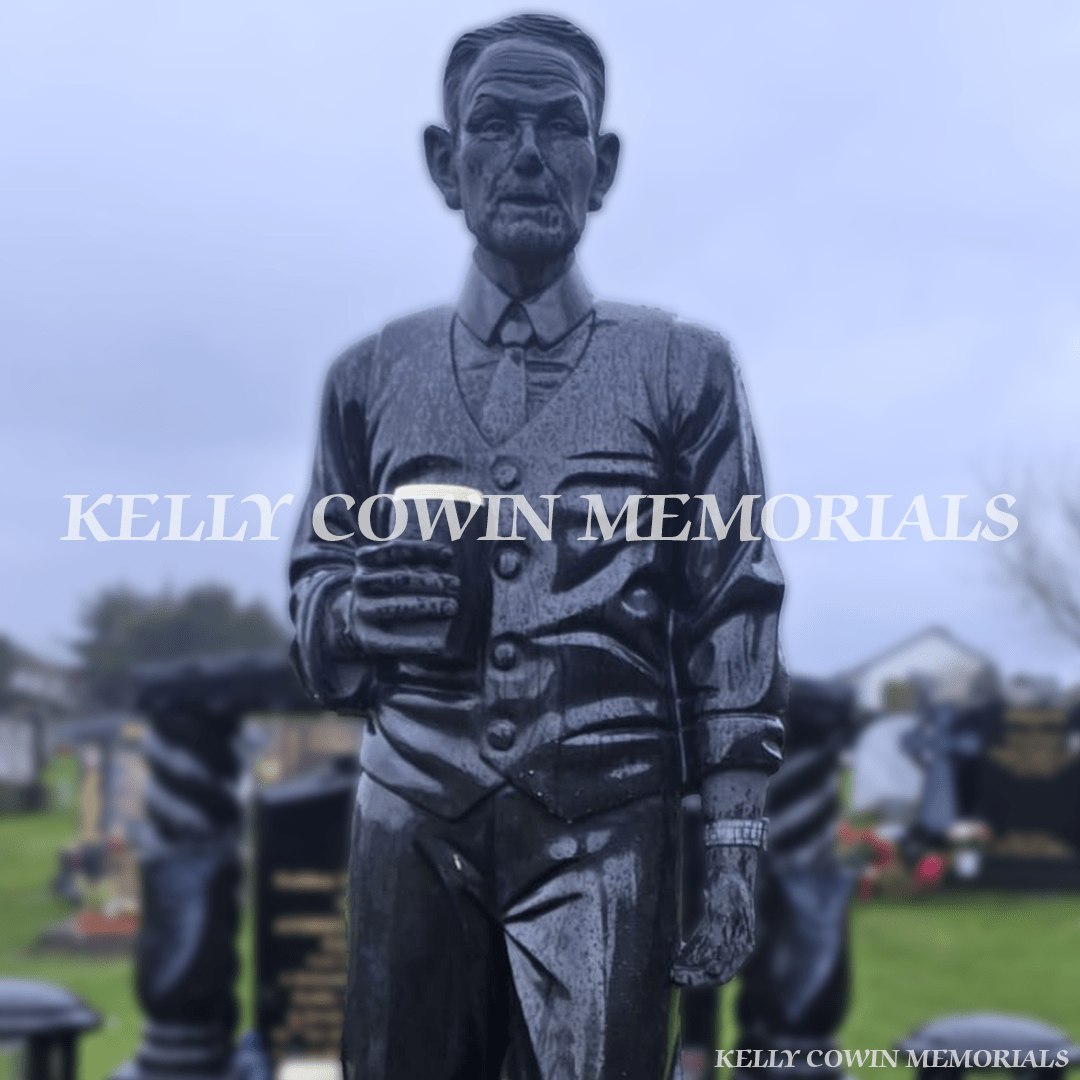 Black Granite Gates to Heaven Memorial With Life - Size Statue — Springfield, Wicklow - Kelly Cowin Memorials