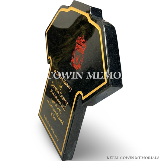Black granite liverpool football jersey memorial plaque with gold inscription side