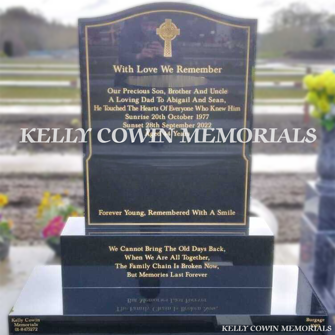 Front view of Black Granite OG headstone erected in Balgriffin Cemetery Dublin