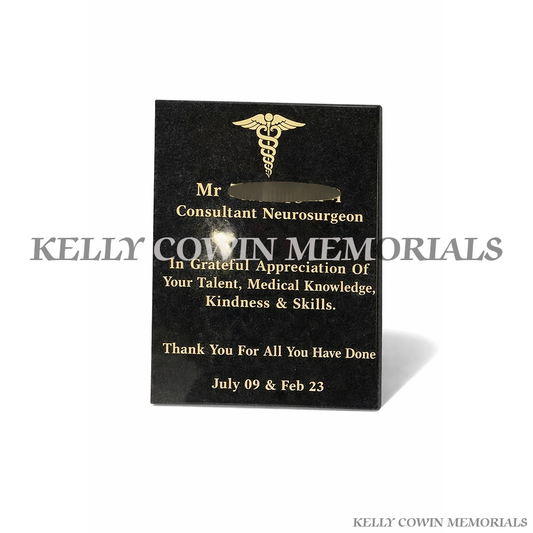 12 inch black granite memorial plaque with polished finish and personalised engraving in Ireland