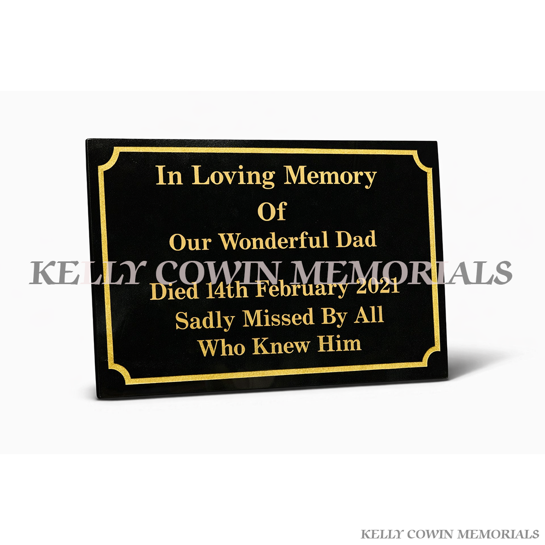 Custom engraved black granite plaque in Ireland suitable for memorial or house sign