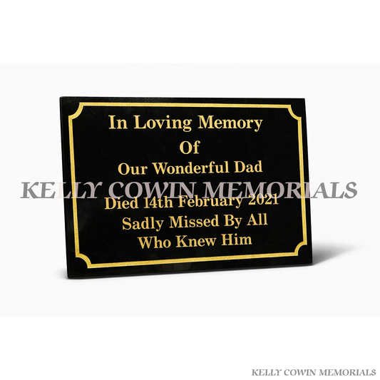 Custom engraved black granite plaque in Ireland suitable for memorial or house sign