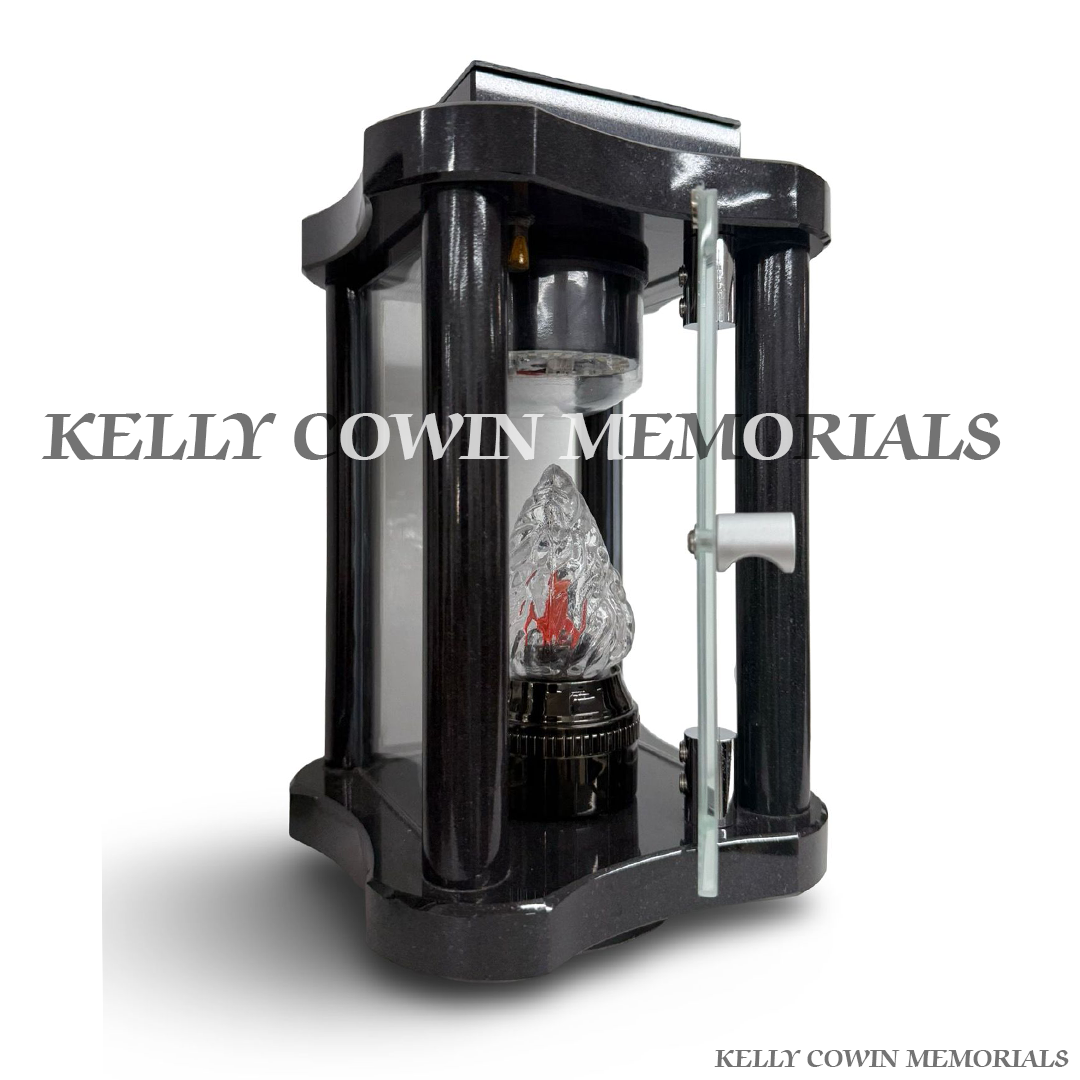 Front view of black granite hexagon solar lantern