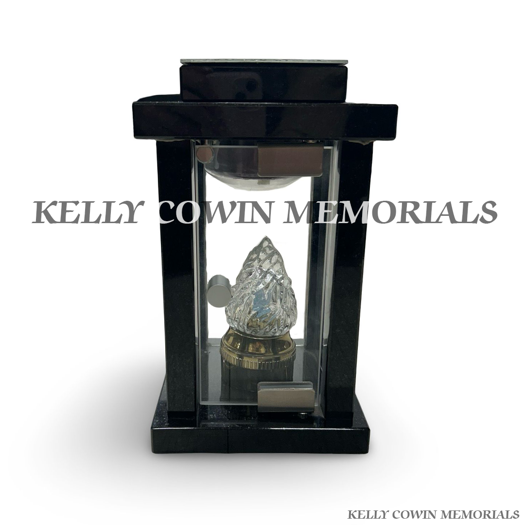 Front view of black granite square solar lantern