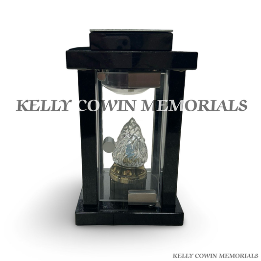 Front view of black granite square solar lantern