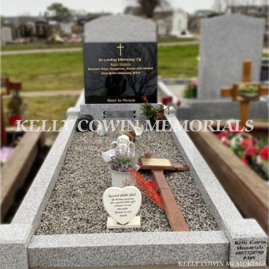 Black granite custom square headstone with kerbing erected in Fingal Cemetery Dublin by Kelly Cowin Memorials