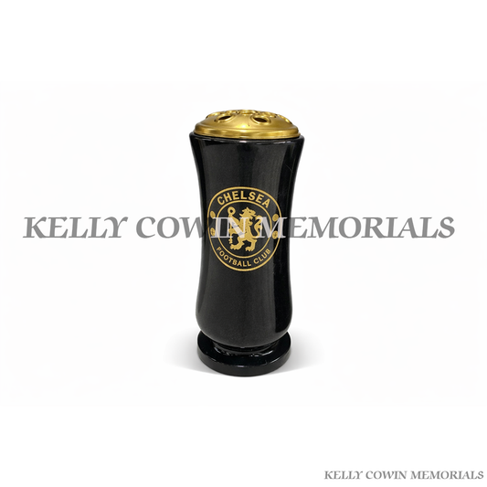 Black granite football memorial vase for grave flowers with polished finish in Ireland