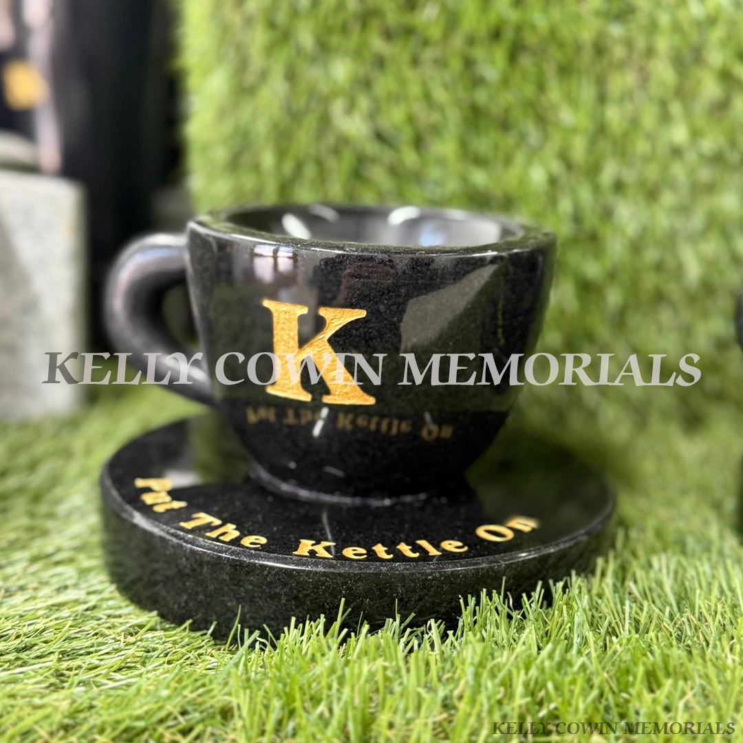Black Granite Cup of Tea Grave Accessory | Kelly Cowin Memorials Ireland