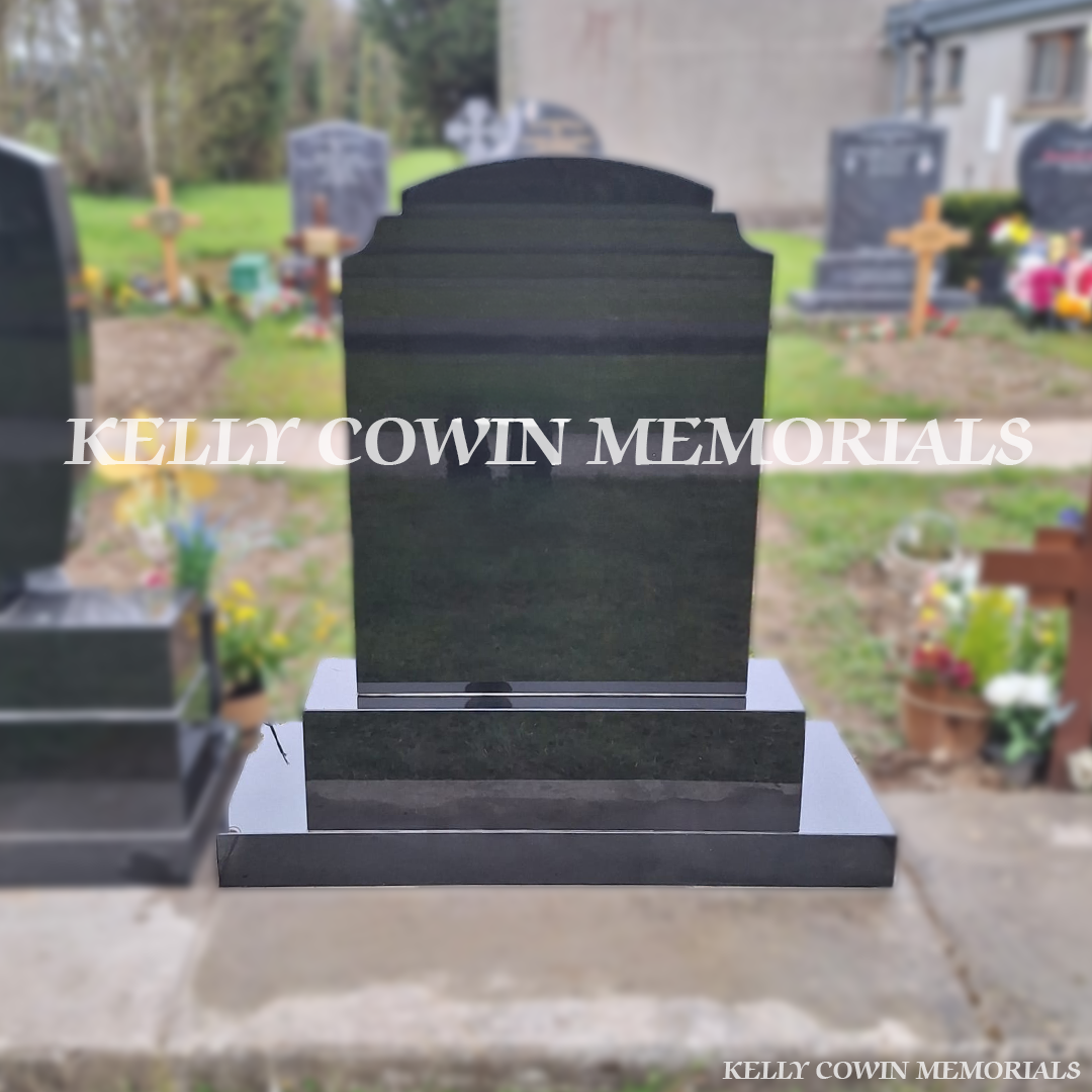 Back view of black granite Top Nine memorial on base and plinth
