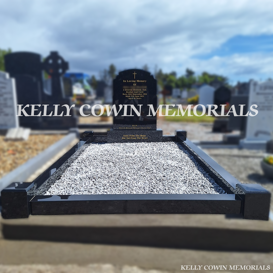 Front view of black granite Top Nine headstone with gold inscription in Whitestown Cemetery