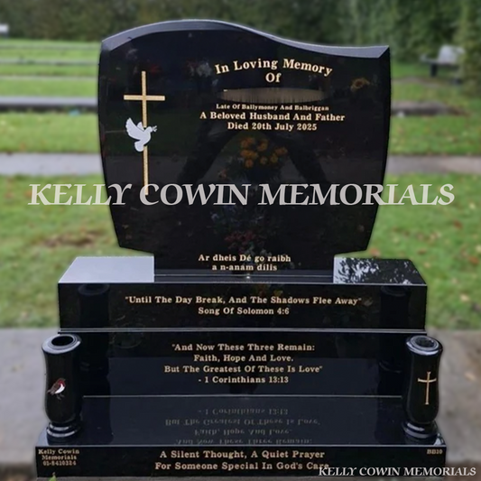 Black Granite C1 headstone with sub-base, base and plinth installed in Flemington Cemetery by Kelly Cowin Memorials