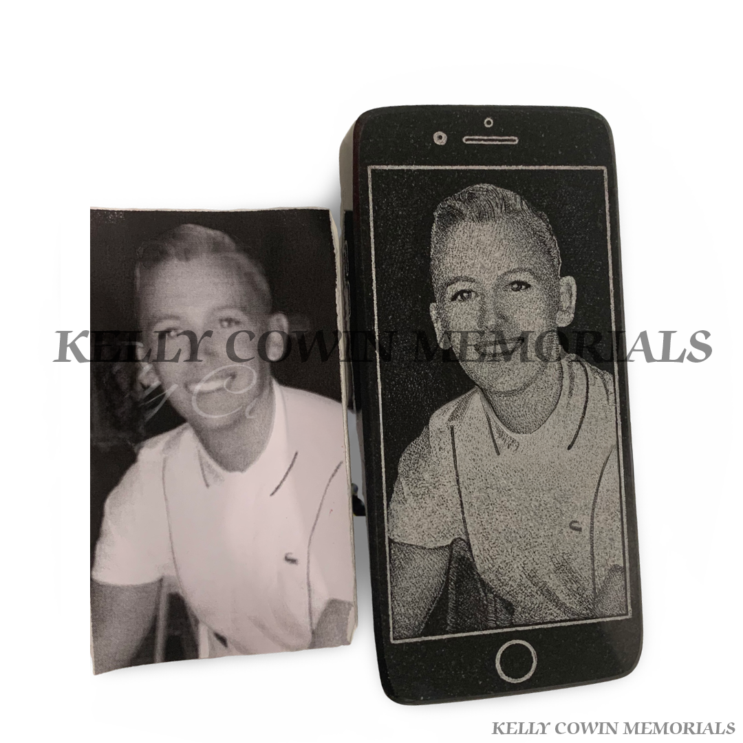 Before and after photo of laser engraved granite memorial