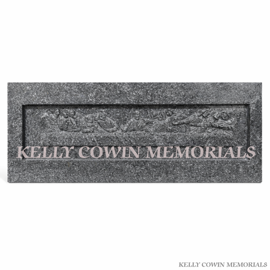 Large carved Last Supper granite plaque memorial accessory handcrafted in Ireland, available locally and nationwide
