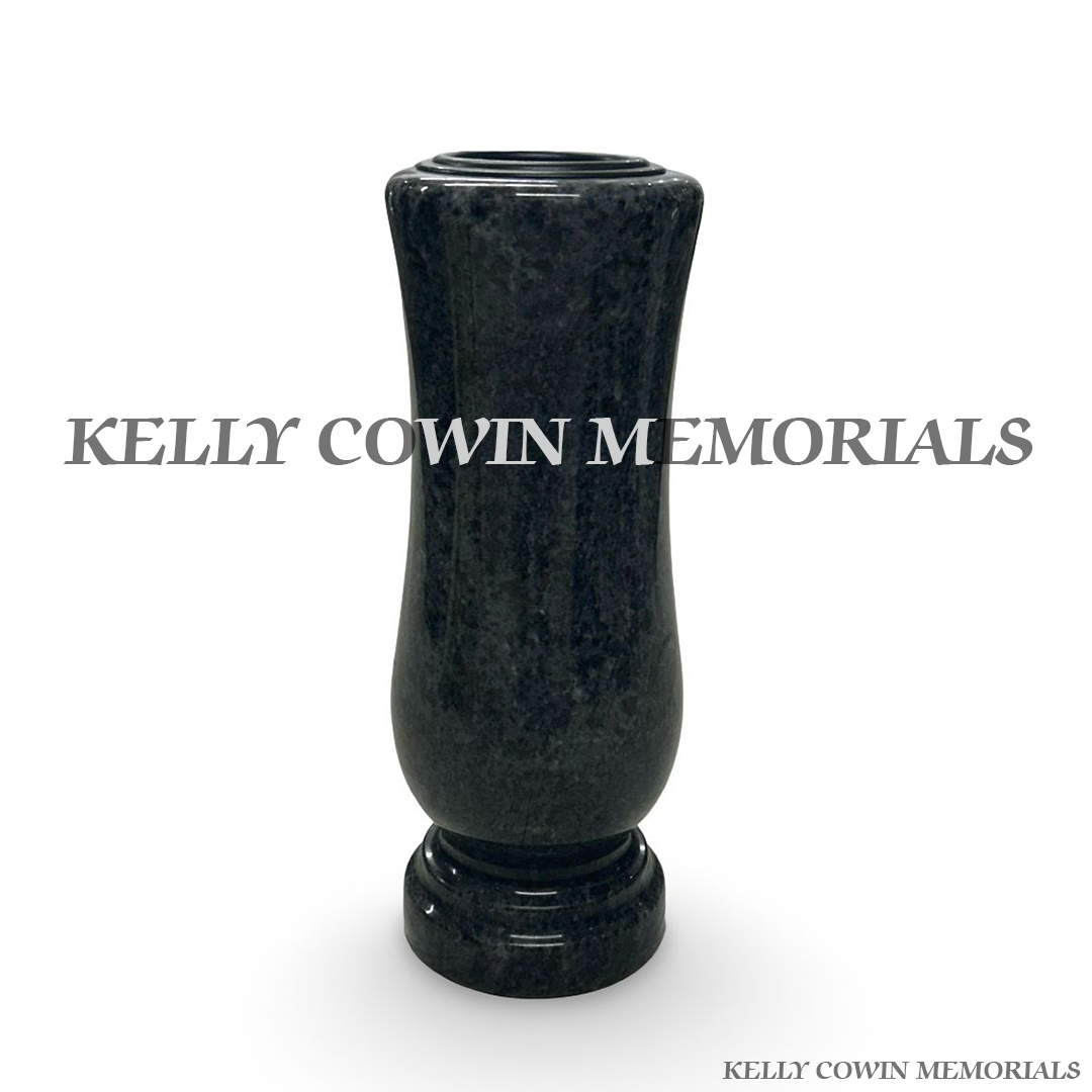 Front view of Blue Lagoon granite tall memorial vase