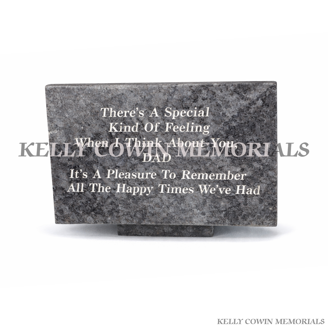 Blue Lagoon granite 12 inch rectangular memorial plaque personalised for a dad with engraved inscription