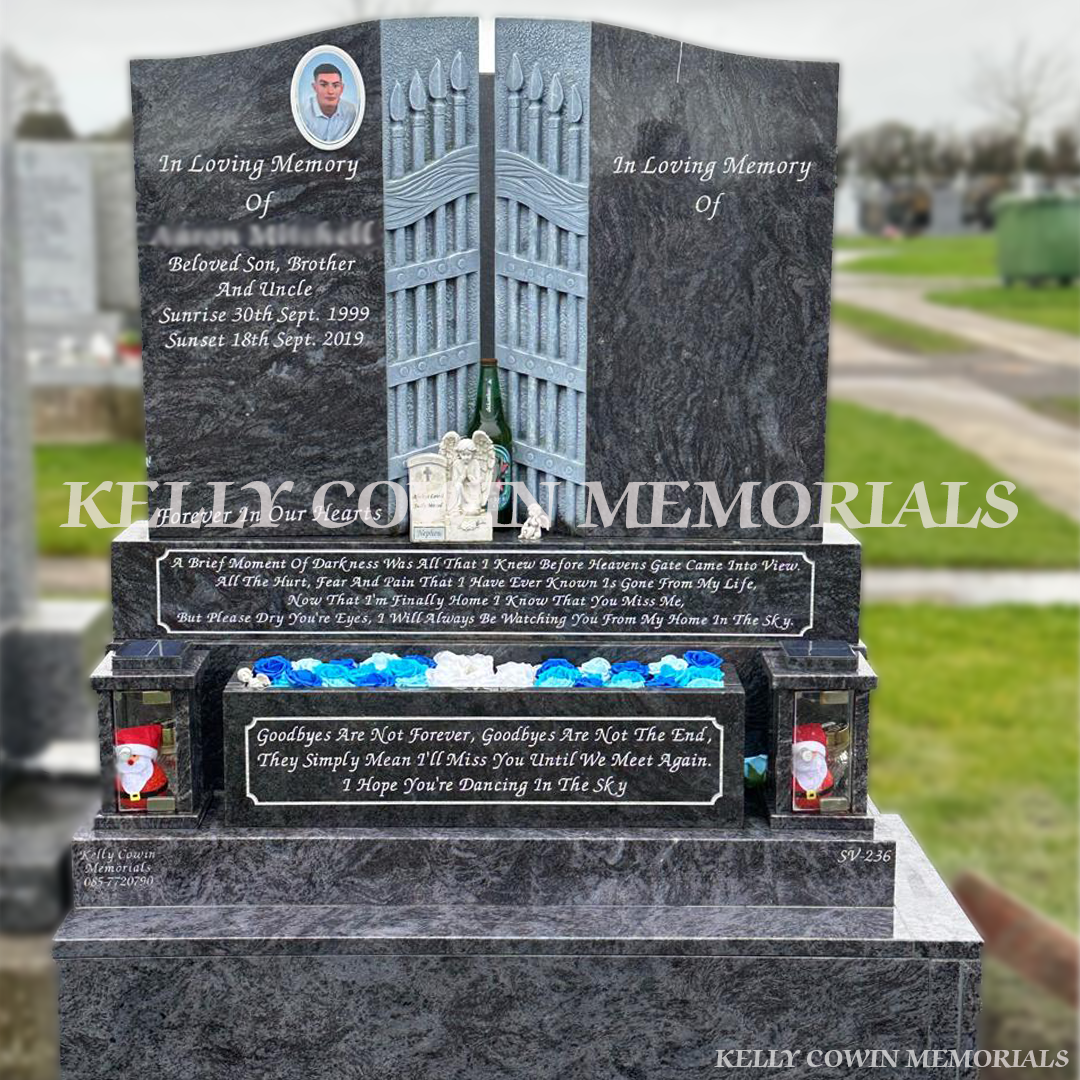 Blue Lagoon Granite Antique "Gates To Heaven" Headstone | Balgriffin Cemetery