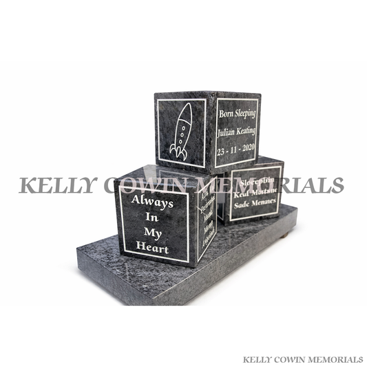 Blue Lagoon granite baby blocks memorial plaque personalised by Kelly Cowin Memorials Ireland