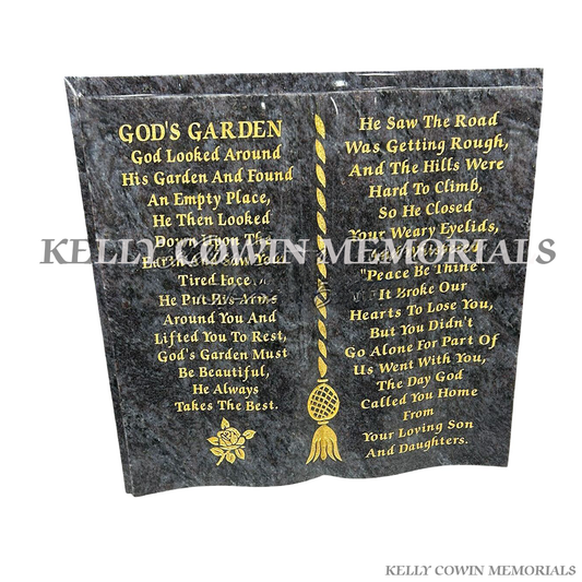 Blue Lagoon Granite Book Grave Accessory | Kelly Cowin Memorials Ireland