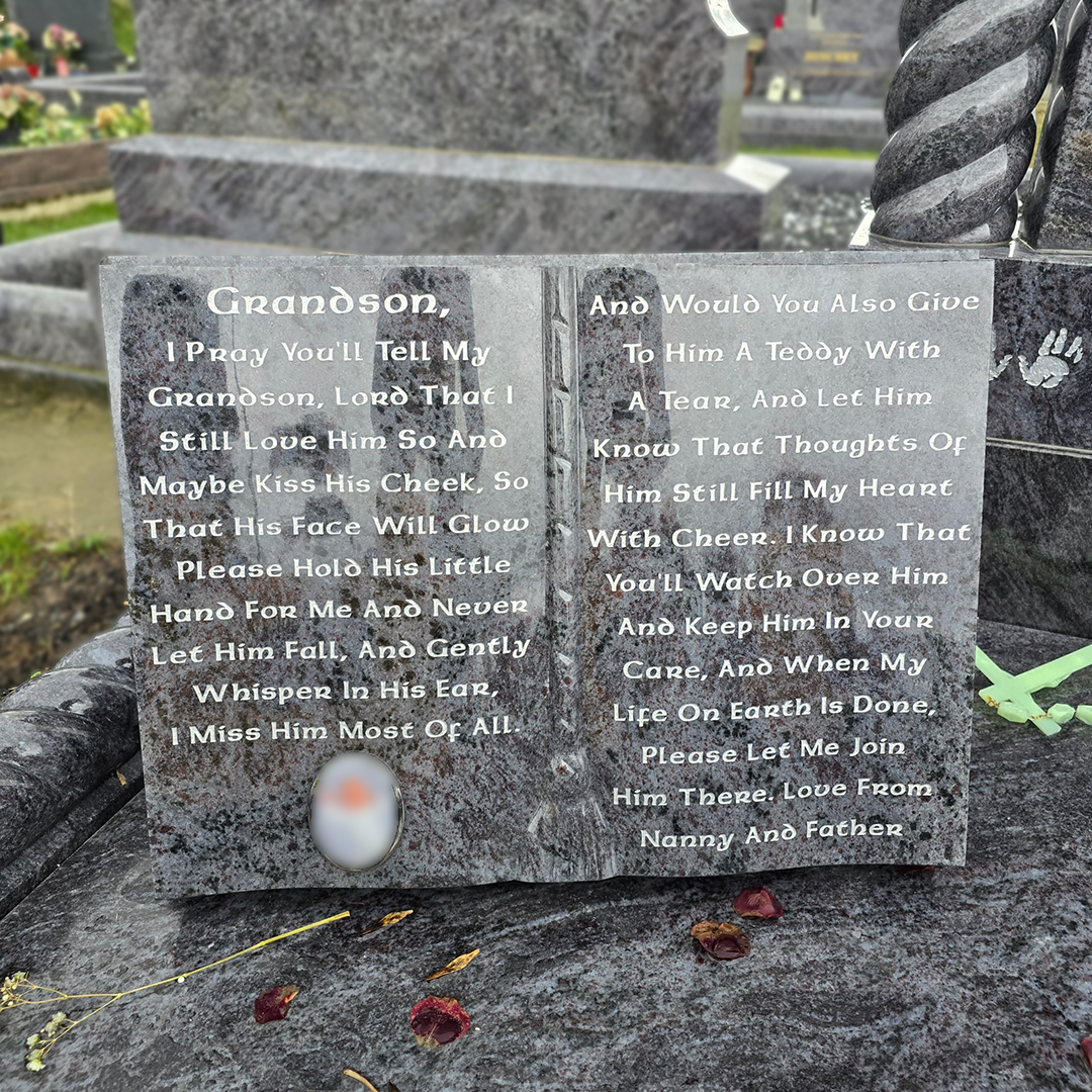 Blue Lagoon Granite Book Plaque with Silver Inscription