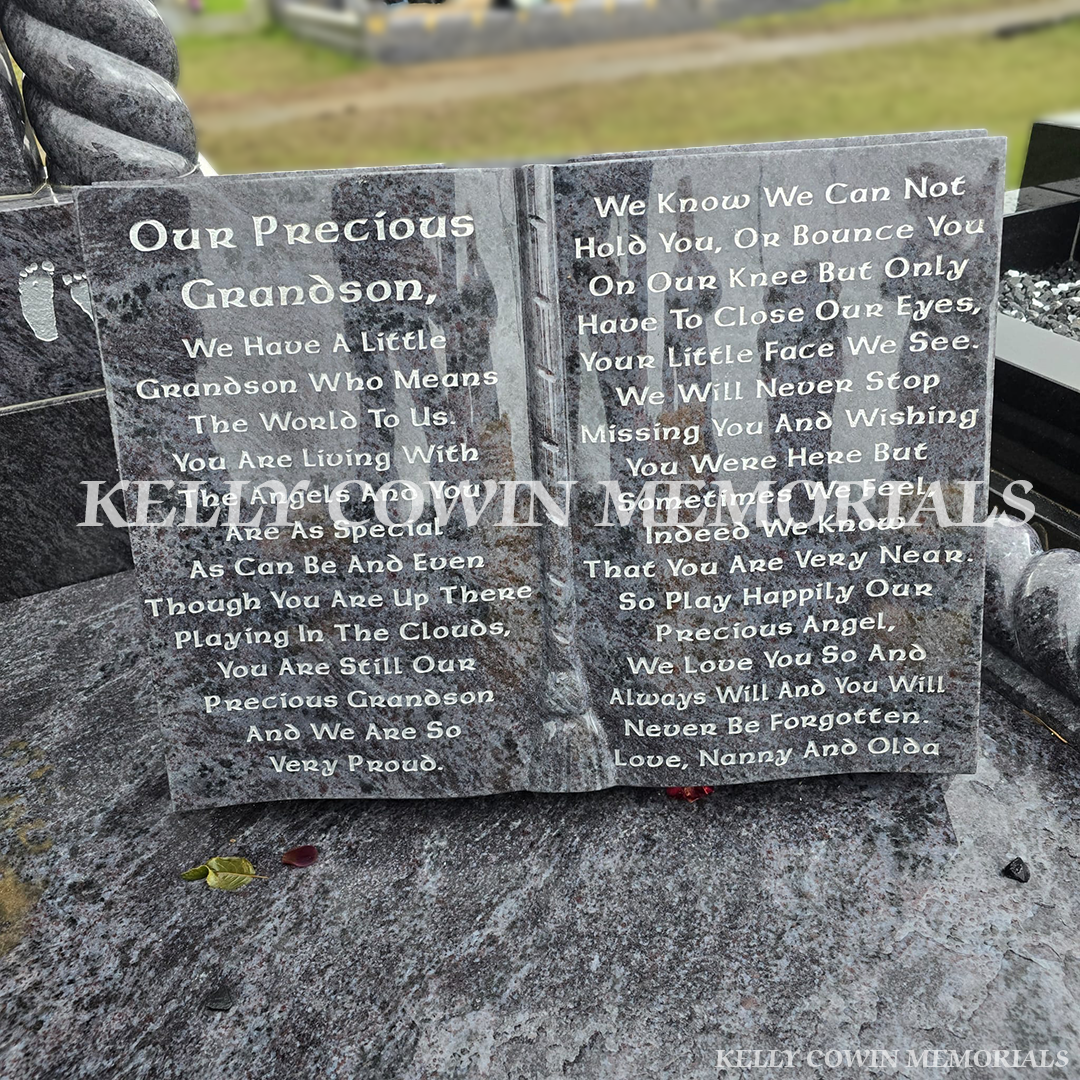 Blue Lagoon Granite Book Plaque with Silver Inscription