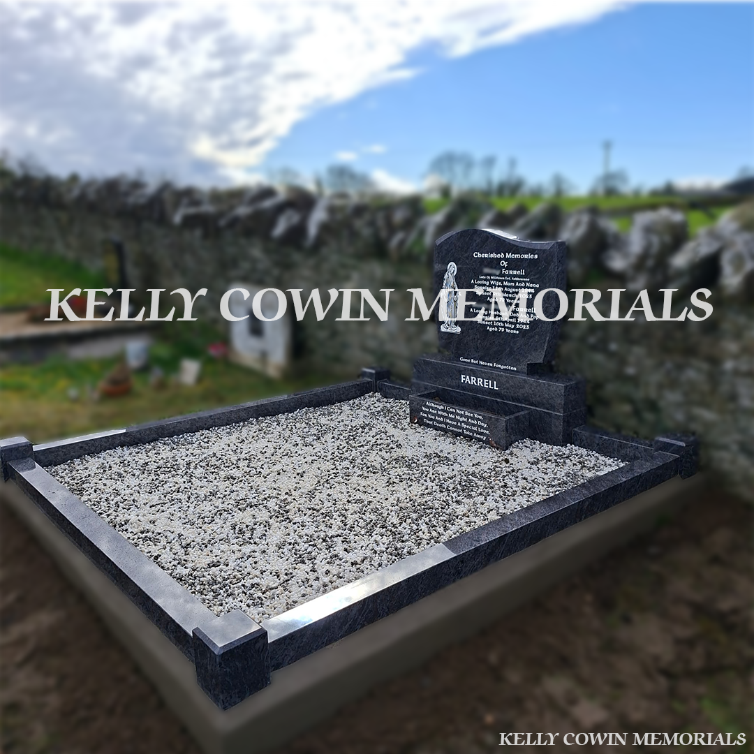 Side view of Blue Lagoon memorial with kerbing and mixed chippings