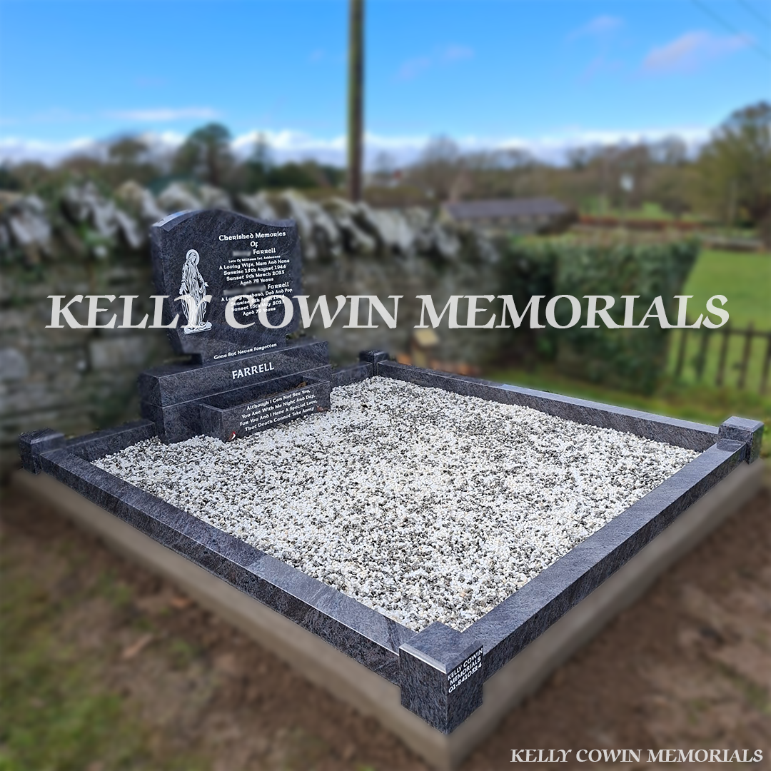 Second side view of Blue Lagoon memorial with kerbing and mixed chippings
