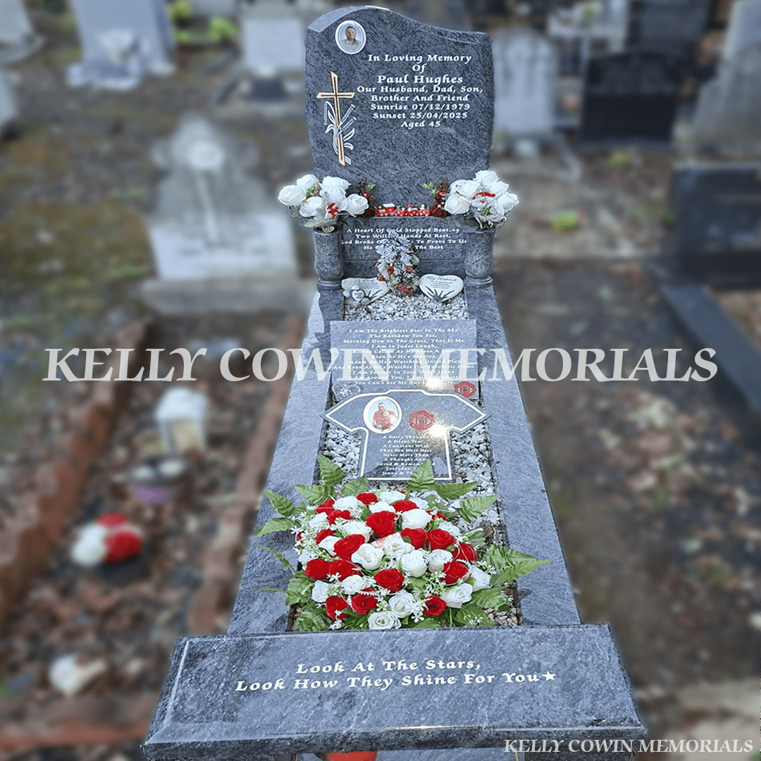 Blue Lagoon C1 Headstone With Granite Bench — Glasnevin Cemetery - Kelly Cowin Memorials