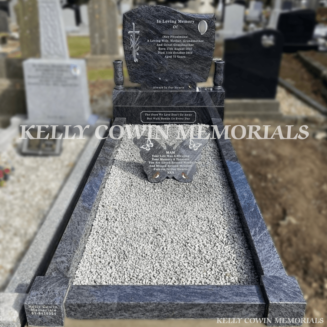 Blue Lagoon Granite C1 Headstone & Kerbing | Lusk Cemetery - Kelly Cowin Memorials