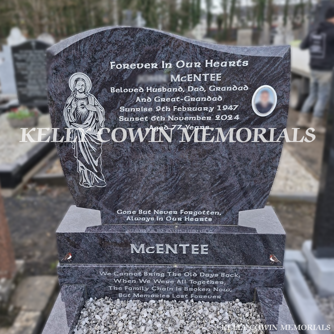 Front view of Blue Lagoon C1  headstone in Mulhuddart Cemetery Dublin.