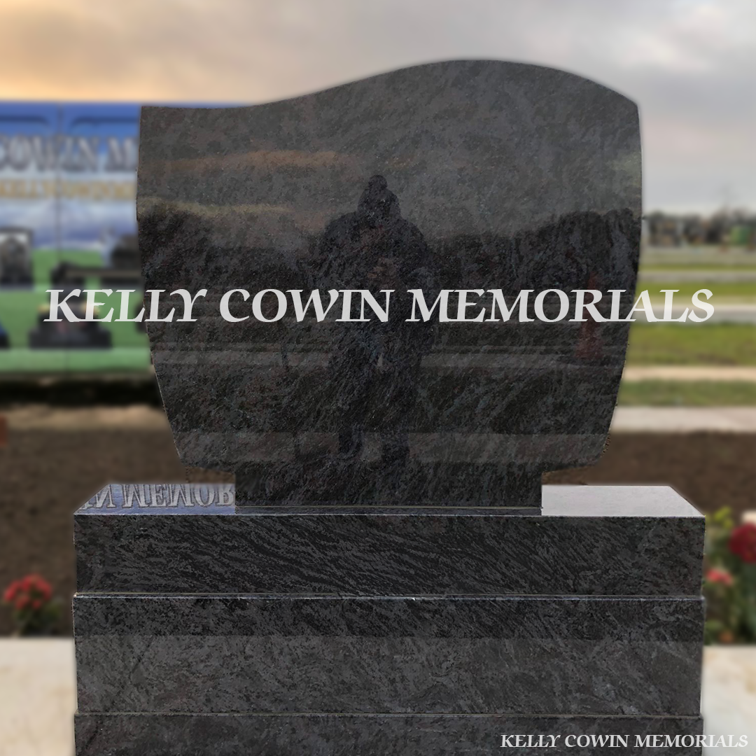 Back view of Blue Lagoon C1 headstone highlighting Dublin headstone craftsmanship by Kelly Cowin Memorials