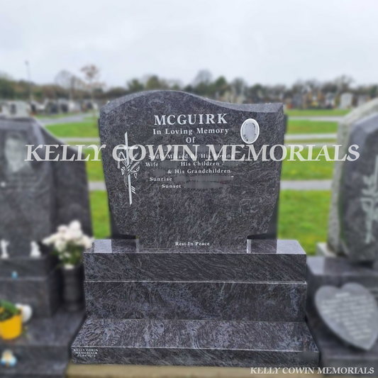 Blue Lagoon granite C1 headstone erected in Balgriffin Cemetery Dublin by Kelly Cowin Memorials