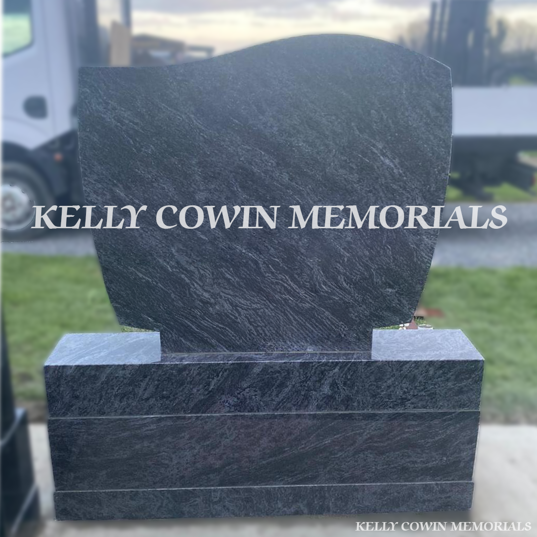 Back view of Blue Lagoon C1 headstone highlighting Dublin headstone craftsmanship by Kelly Cowin Memorials