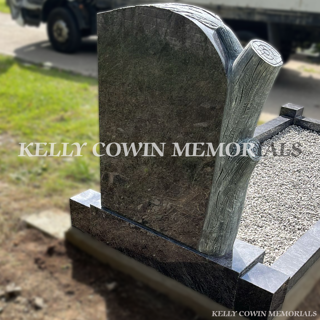  custom carved tree headstone in Esker Cemetery installed by Kelly Cowin Memorials Dublin”