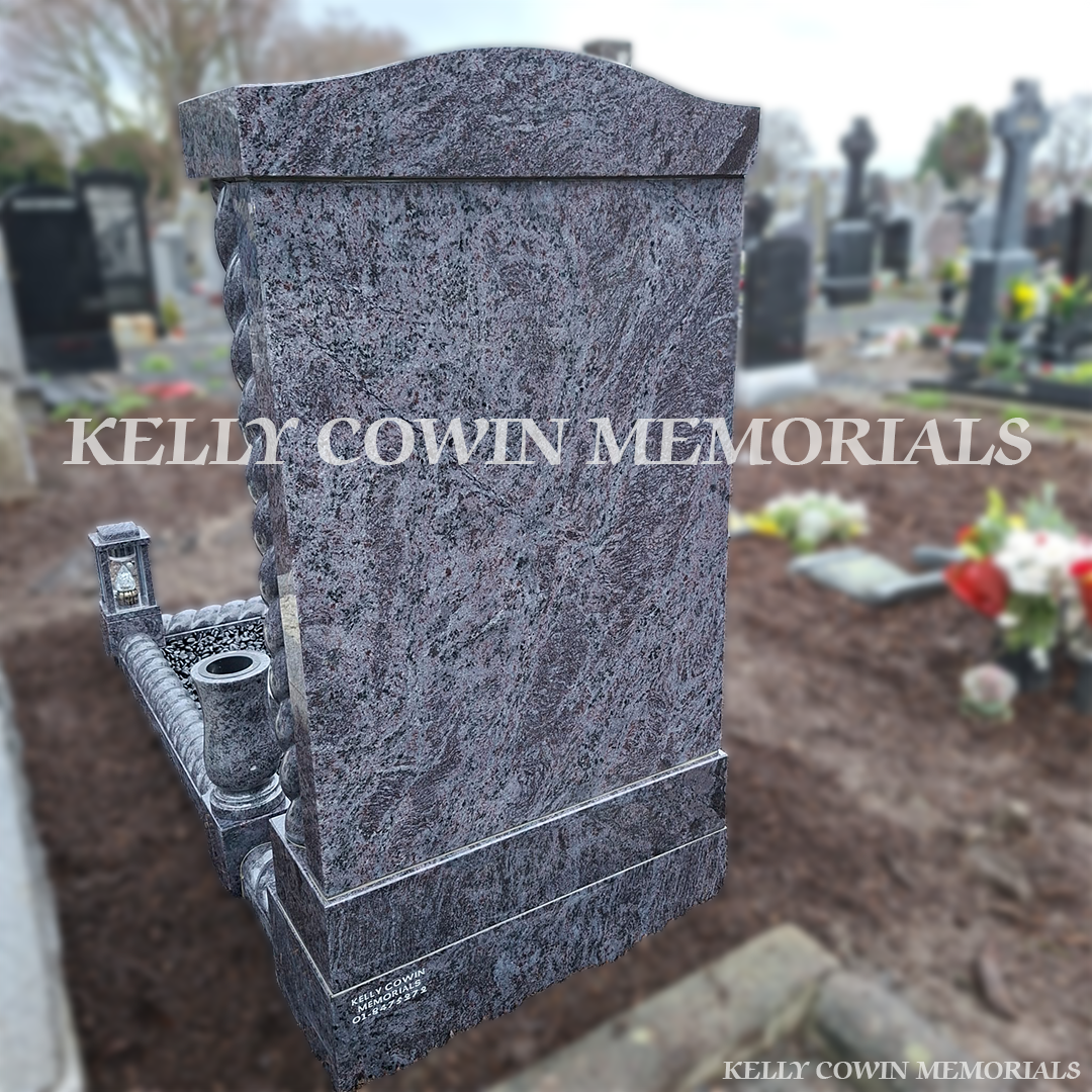 Rear view of Blue Lagoon granite headstone with kerbing in Mount Jerome Cemetery Dublin