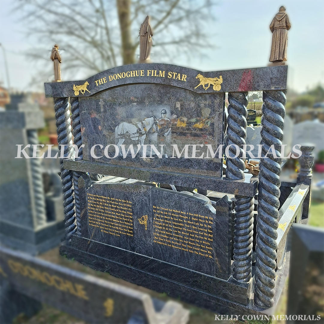 Back view of Blue Lagoon memorial with full body laser etched image