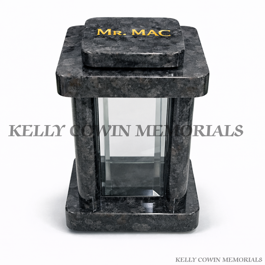 Blue Lagoon Granite Lantern with Small Engraving | Kelly Cowin Memorials Ireland