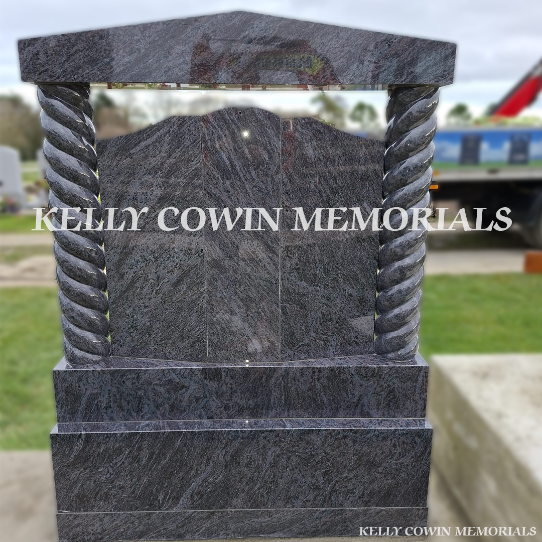 Blue Lagoon “Gates to Heaven” Headstone back view – Balgriffin Cemetery - Kelly Cowin Memorials