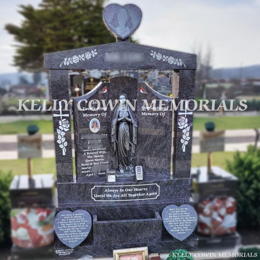 Blue Lagoon Gates of Heaven headstone erected in Balgriffin Cemetery Dublin by Kelly Cowin Memorials