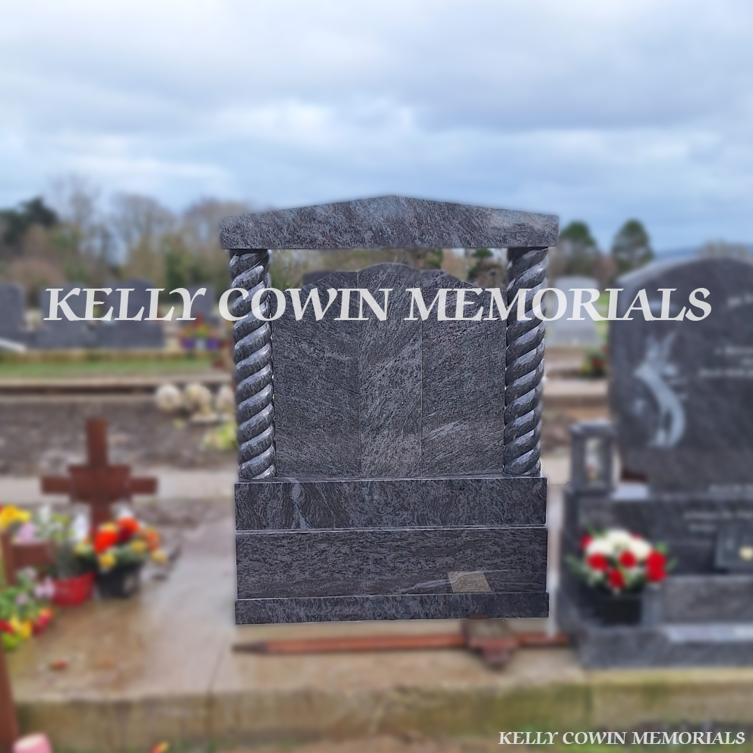 Rear view of Blue Lagoon Gates of Heaven memorial installed by Kelly Cowin Memorials in Balgriffin Cemetery
