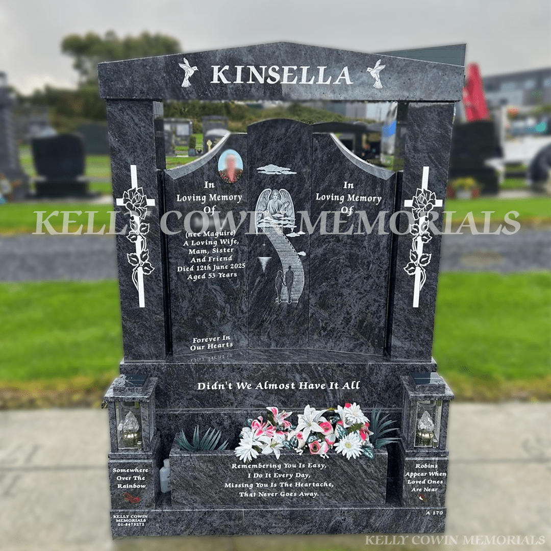 Blue Lagoon Granite "Gates Of Heaven" Headstone | Dardistown Cemetery - Kelly Cowin Memorials