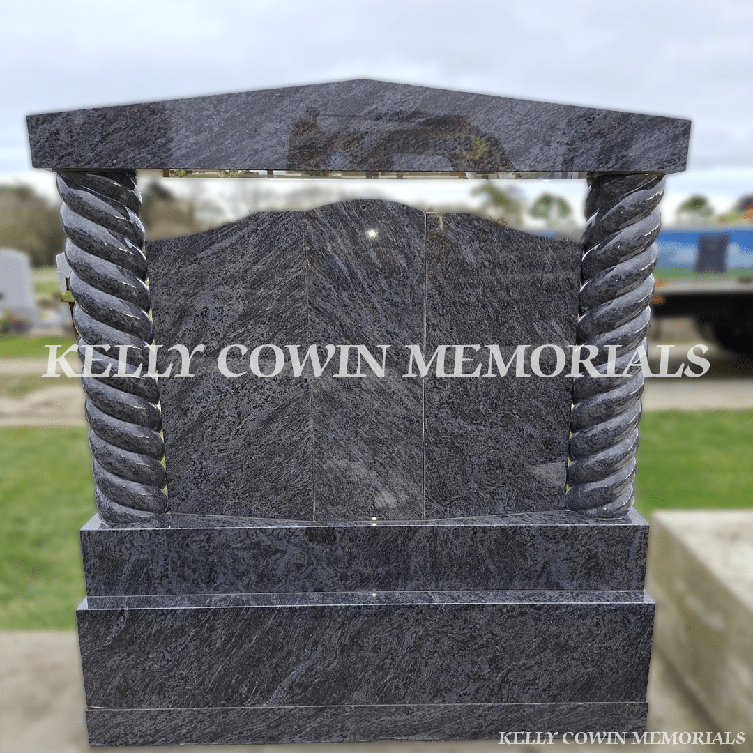Blue Lagoon “Gates to Heaven” Headstone with Bronze Our Lady – Balgriffin Cemetery - Kelly Cowin Memorials