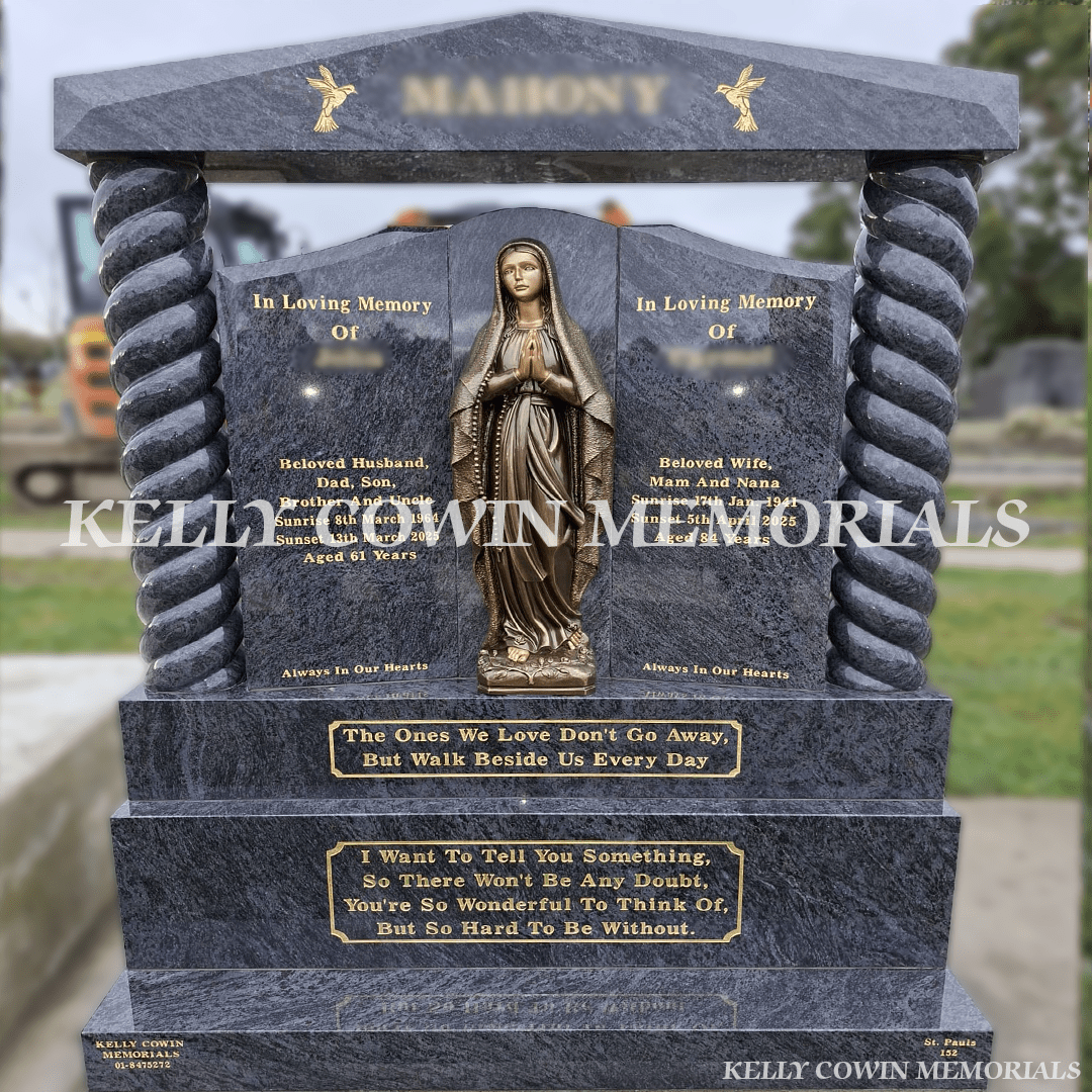 Blue Lagoon “Gates to Heaven” Headstone with Bronze Our Lady – Balgriffin Cemetery - Kelly Cowin Memorials