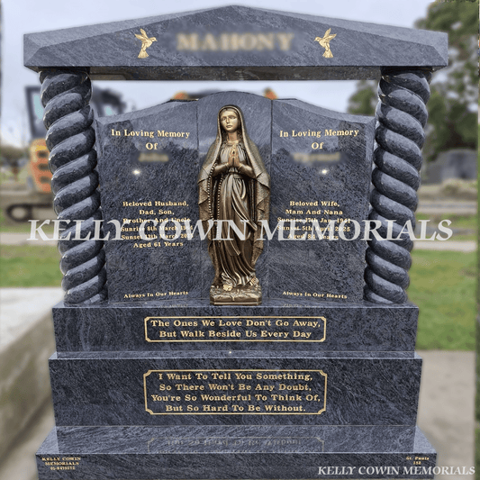 Blue Lagoon “Gates to Heaven” Headstone with Bronze Our Lady – Balgriffin Cemetery - Kelly Cowin Memorials