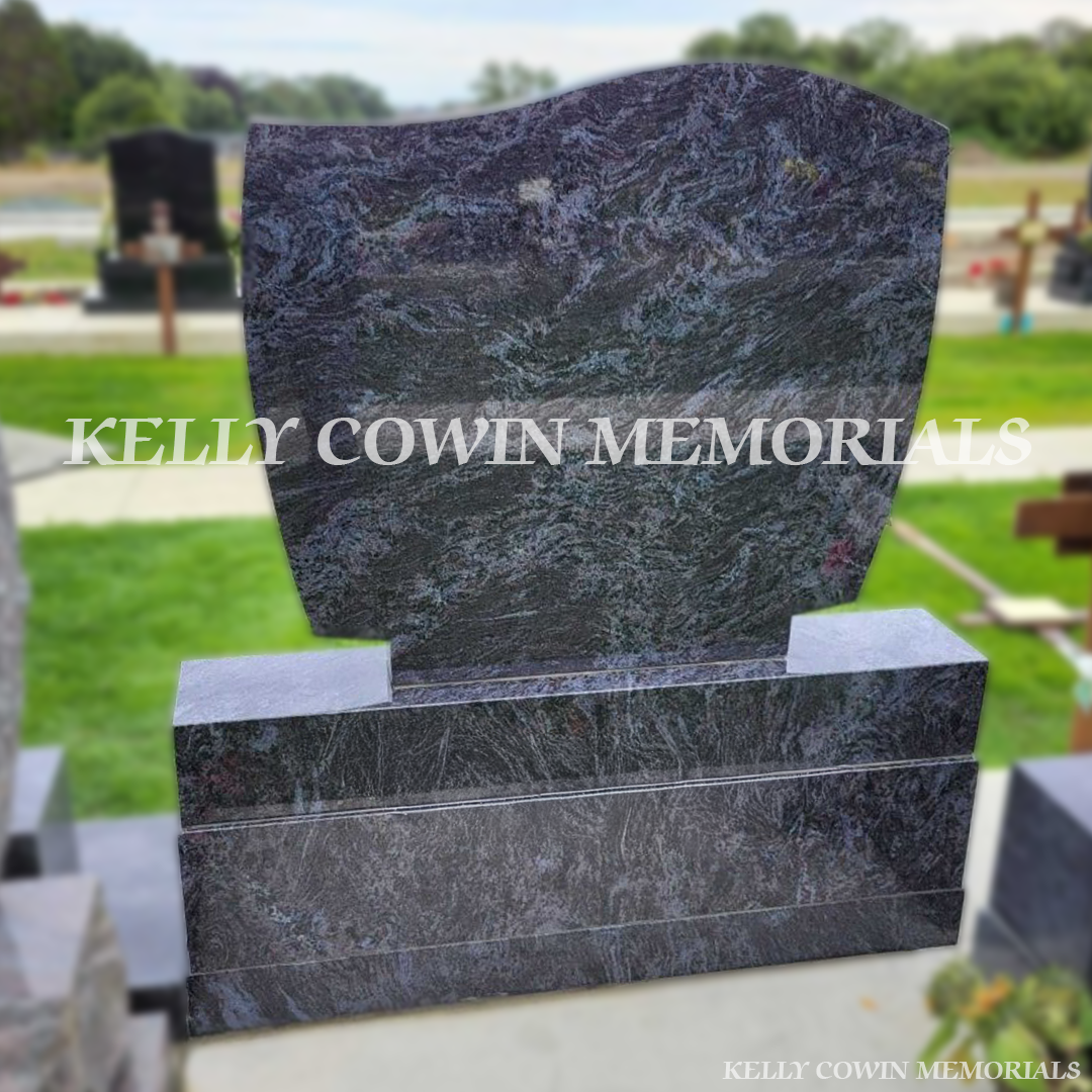 Rear view of Blue Lagoon granite C1 headstone with polished finish in Balgriffin Cemetery Dublin