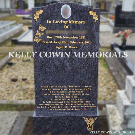 Blue Lagoon Granite Og Headstone | Yellow Walls Cemetery